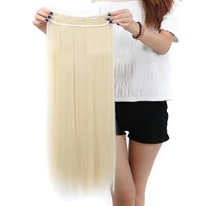 S-noilite Salon 26" Straight Bleach Blonde One Piece 5 Clips Clip In Hair Extensions Fashion Design Lady Women 5A Synthetic(Bleach Blonde) - Image 1