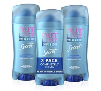 Secret Outlast Invisible Solid Antiperspirant Deodorant for Women, Completely Clean, 2.6 oz – 3 Pack
