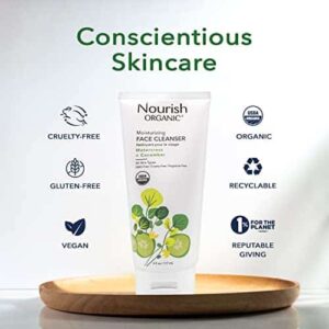 Nourish Organic Moisturizing Face Cleanser for All Skin Types, Watercress + Cucumber Face Wash, Fragrance-Free (6 Oz) + Washable Cotton Round - Image 6