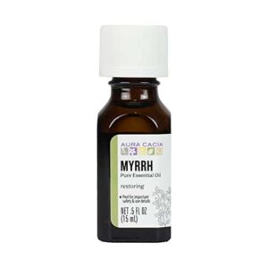 Aura Cacia 100% Pure Myrrh Essential Oil, 0.5 fl. oz, Balsamic, Warm Spicy Aroma, Centering & Meditative Restoring Myrrh Oil - Image 1