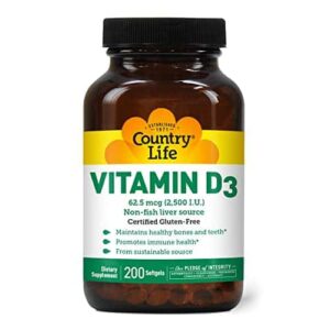 Country Life Vitamin D3 2500 IU Soft Gels, Larger, 200 sg, 200 Count - Image 1