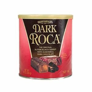 Brown & Haley Almond DARK ROCA Canister, Individually Wrapped Dark Chocolate Candy, Buttercrunch Toffee with Almonds Covered in Dark Chocolate, 10 Oun - Image 1