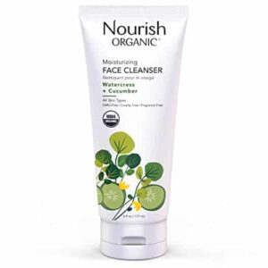 Nourish Organic Moisturizing Face Cleanser for All Skin Types, Watercress + Cucumber Face Wash, Fragrance-Free (6 Oz) + Washable Cotton Round - Image 1