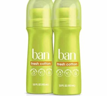Ban Fresh Cotton 24-hour Invisible Antiperspirant, Roll-on Deodorant for Women and Men, Underarm Wetness Protection, with Odor-fighting Ingredients, 3
