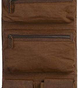 KomalC Premium Buffalo Leather Hanging Toiletry Bag Travel Dopp Kit (Distressed Tan) - Image 1