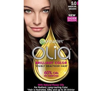 Garnier Olia Ammonia Free Permanent Hair Color, 100% Gray Coverage (Packaging May Vary), 5.0 Medium Brown Hair Dye, Pack of 1
