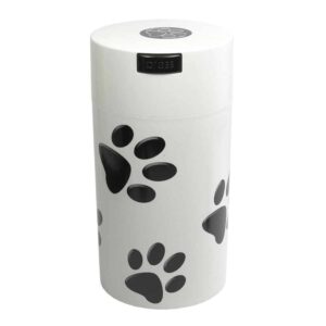 Pawvac 12 Ounce Vacuum Sealed Pet Food Storage Container; White Cap & Body/Black Paws - Image 1