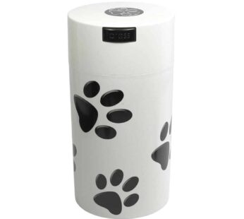 Pawvac 12 Ounce Vacuum Sealed Pet Food Storage Container; White Cap & Body/Black Paws