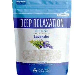 Deep Relaxation Bath Salt 32 Ounces Epsom Salt with Natural Lavender Essential Oil Plus Vitamin C in BPA Free Pouch with Easy Press-Lock Seal
