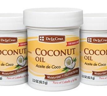 De la Cruz Coconut Oil – Expeller Pressed Coconut Oil for Skin and Hair – Natural Moisturizer for Skin and Hair – 2.2oz (3 Jars)