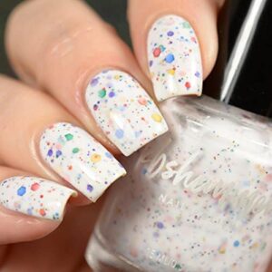 Oh Splat White Glitter Nail Polish with Rainbow Glitters- 0.5 oz Full Sized Bottle - Image 5