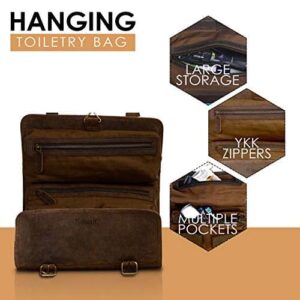 KomalC Premium Buffalo Leather Hanging Toiletry Bag Travel Dopp Kit (Distressed Tan) - Image 3