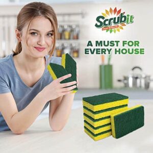 SCRUBIT Heavy Duty Scrub Sponges - Dishwashing Sponge Along with A tough Scouring Pad - Ideal for Cleaning Kitchen, Dishes, Bathroom - Yellow - 24 Dis - Image 4