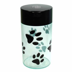 Pawvac 12 Ounce Vacuum Sealed Pet Food Storage Container; Black Cap & Body/Black Paws - Image 1