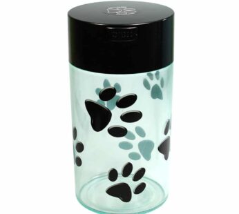 Pawvac 12 Ounce Vacuum Sealed Pet Food Storage Container; Black Cap & Body/Black Paws