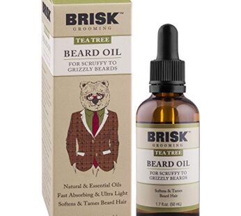 Brisk Grooming Tea Tree Beard Oil, Fast-absorbing Blend of Natural & Essential Oils Softens & Tames for a Beard that Looks & Feels Healthy not Greasy,