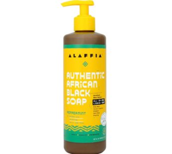 Alaffia Skin Care, Authentic African Black Soap, All in One Body Wash, Face Wash, Shampoo & Shaving Soap with Fair Trade Shea Butter, Peppermint, 16 F
