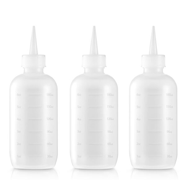 Bar5F Hair Color Applicator Bottles, 3-Pack, 6 Ounce Translucent Squeeze Dropper Bottle with Measuring Scale, BPA Free, Ideal for Salon, Oil, Hair Col