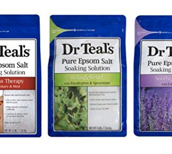 Dr. Teal’s Pure Epsom Salt Soaking Solution Gift Set (3 Pack, 3lbs ea.) – Soothe & Sleep Lavender, Relax & Relief Eucalyptus with Spearmint, Wellness