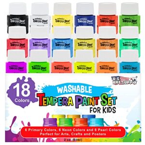 U.S. Art Supply 18 Color Children's Washable Tempera Paint Set - 2 Ounce Wide Mouth Bottles for Arts, Crafts and Posters - Image 1