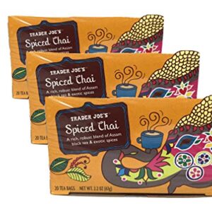 Trader Joe's Spiced Chai Assam Black Tea &Exotic Spices 20 Tea Bags 2.2 Oz. (Pack of 3) - Image 1