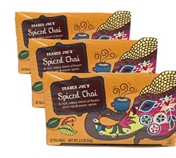 Trader Joe’s Spiced Chai Assam Black Tea &Exotic Spices 20 Tea Bags 2.2 Oz. (Pack of 3)