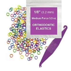 1/8 Inch Orthodontic Elastic Rubber Bands - 100 Pack, Neon, Medium Force 3.5 oz - Dental Rubber Bands, Teeth Rubber Bands Gap Fixer, Dreadlock Rubber - Image 1