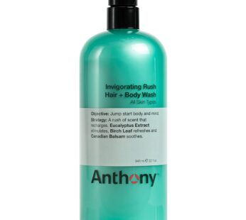 Anthony Mens Body Wash and Shampoo: Invigorating Rush 2-In-1 Liquid Gel Soap & Hair Shampoo ? Pine Wood Scent Contains Eucalyptus Extract, Canadian Ba