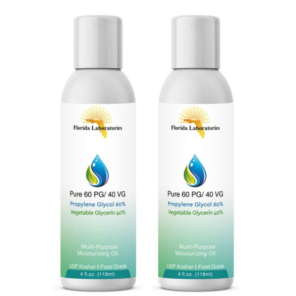 Florida Laboratories - 60/40 PG-VG Propylene Glycol & Vegetable Glycerin - 4oz (2 Pack) - Kosher 99.9% Pure Food Grade - Manufactured in The USA
