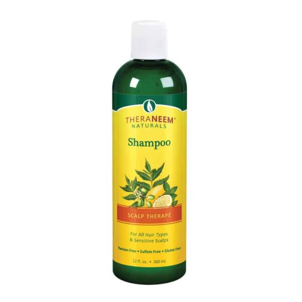 Thera Neem Scalp Therapy Shampoo, 12oz - Protects, Nourishes and Calms Sensitive Scalp with Organic Neem, Lemon and Peppermint Oils - Vegan and Cruelt
