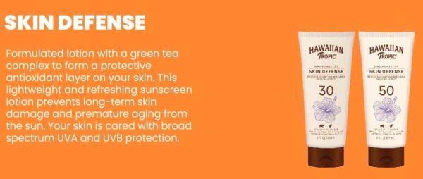 Hawaiian Tropic Skin Defense Sunscreen Lotion SPF 30, 6oz | SPF 30 Sunscreen Lotion with Green Tea Extract, Sunscreen Body Lotion, Oxybenzone Free Sun - Image 7