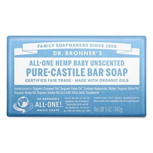 Dr. Bronner's - Pure-Castile Bar Soap (Baby Unscented, 5 ounce) - Made with Organic Oils, For Face, Body and Hair, Gentle for Sensitive Skin and Babie - Image 1