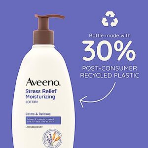 Aveeno Stress Relief Moisturizing Body Lotion with Lavender Scent, Natural Oatmeal to Calm & Relax, Non-Greasy Daily Stress Relief Lotion, 18 fl. oz ( - Image 4