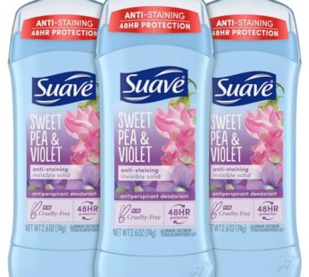 Suave Deodorant for Women, Sweet Pea & Violet ? Invisible Solid Antiperspirant Deodorant Stick, 48H Protection, 2.6 Oz Ea (Pack of 3)