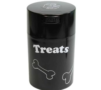 Pawvac 6 Ounce Vacuum Sealed Pet Food Storage Container; Black Cap & Body/White Treats