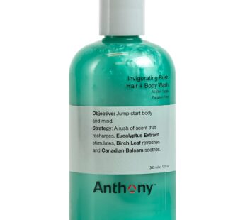 Anthony Mens Body Wash and Shampoo: Invigorating Rush 2-In-1 Liquid Gel Soap & Hair Shampoo ? Pine Wood Scent Contains Eucalyptus Extract, Canadian Ba