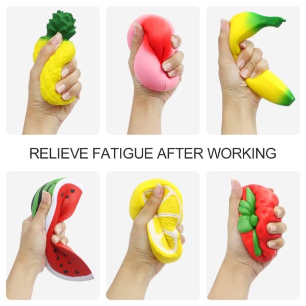 6PCS Jumbo Squishies Slow Rising Strawberry Peach Banana Lemon Watermelon Pineapple Charms Fruit Squishies Cream Scented Stress Relief Kawaii Toys for - Image 6