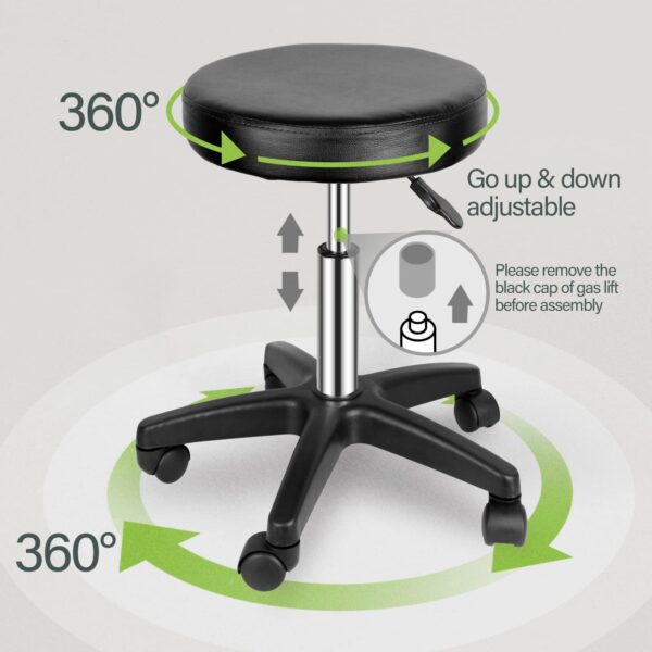 Nova Microdermabrasion Rolling Stool Swivel Salon Stool Chair Adjustable Drafting Stool Tattoo Office Massage Medical Facial Spa Stool (Black) - Image 3