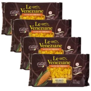 Le Veneziane - Italian Pipe Rigate Pasta [Gluten-Free], (4)- 8.8 oz. Pkgs - Image 1