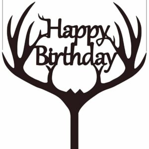 LOVENJOY Gift Boxed Antler Happy Birthday Cake Topper Black, Frosted Acrylic - Image 9