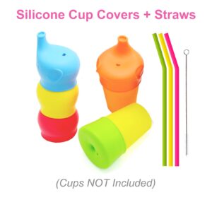 TOUGS Silicone Sippy Straw Cup Lids for Toddlers Babies (5 Pack) - Reusable, Spill-Proof - Stretches to Cover Tumblers, Yeti Rambler, Mason Jars, Cups - Image 5