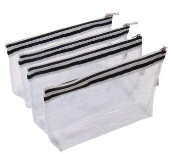 Augbunny Multi-purpose Waterproof Clear Vinyl Zippered Toiletry Cosmetics Makeup Pouch With French Tape 4-pack