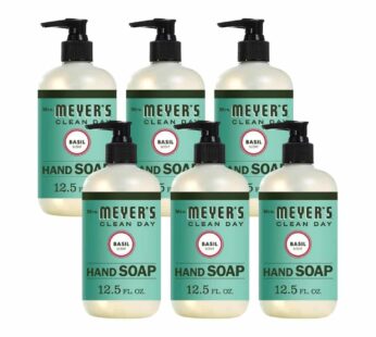 Mrs. Meyer’s Clean Day Liquid Hand Soap, Cruelty Free and Biodegradable Hand Wash Made with Essential Oils, Basil Scent, 12.5 oz – Pack of 6