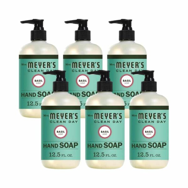 Mrs. Meyer's Clean Day Liquid Hand Soap, Cruelty Free and Biodegradable Hand Wash Made with Essential Oils, Basil Scent, 12.5 oz - Pack of 6