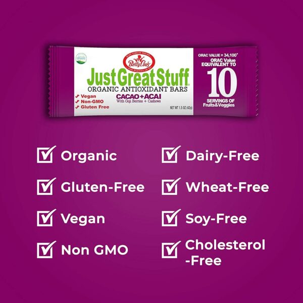 Just Great Stuff Organic Protein Bars | Delicious Superfood Bars w/Cacao Nibs & Berries | Gluten Free, Vegan, Non GMO | Organic Snacks for Kids & Adul - Image 2