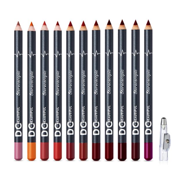 DC-BEAUTIFUL 12Pcs Lot Set 12 Colors Lip Liner Pencil Waterproof Non-marking Matt Velvet Lipstick Pen, Professional Long Lasting Lipliner Set with Sha