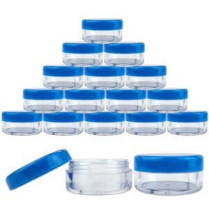 Beauticom (Quantity: 25 Pieces) 5G/5ML Round Clear Jars with Blue Lids for Lotion, Creams, Toners, Lip Balms, Makeup Samples - Image 1