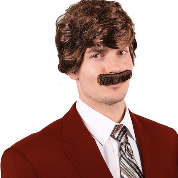 Kangaroo Costume 70?s Wig and Mustache - Brown Wig for Ron Burgundy Costume - Mens Wig - Fun Halloween Costumes or 70s Theme Party - Image 3