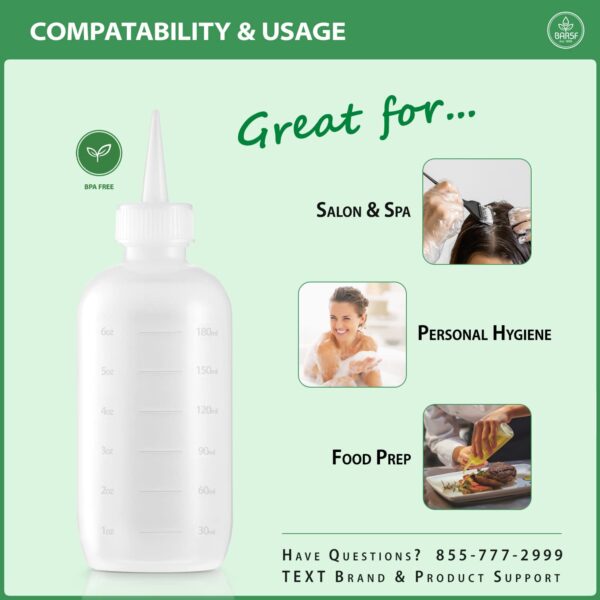 Bar5F Hair Color Applicator Bottles, 3-Pack, 6 Ounce Translucent Squeeze Dropper Bottle with Measuring Scale, BPA Free, Ideal for Salon, Oil, Hair Col - Image 2