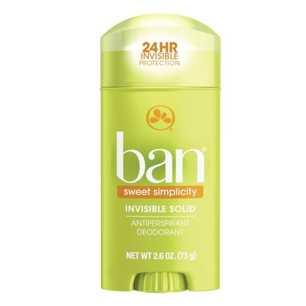 Ban Shower Fresh 24-hour Invisible Antiperspirant, Solid Deodorant for Women and Men, Underarm Wetness Protection, with Odor-fighting Ingredients, 2.6